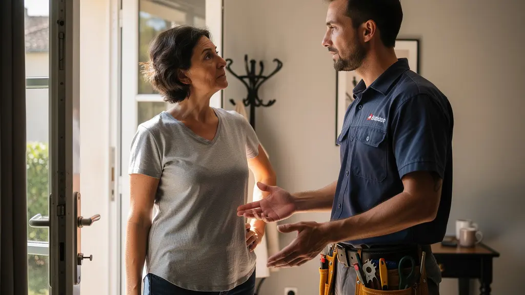 Propriétaire vérifiant un devis avec un serrurier agréé en Haute-Savoie